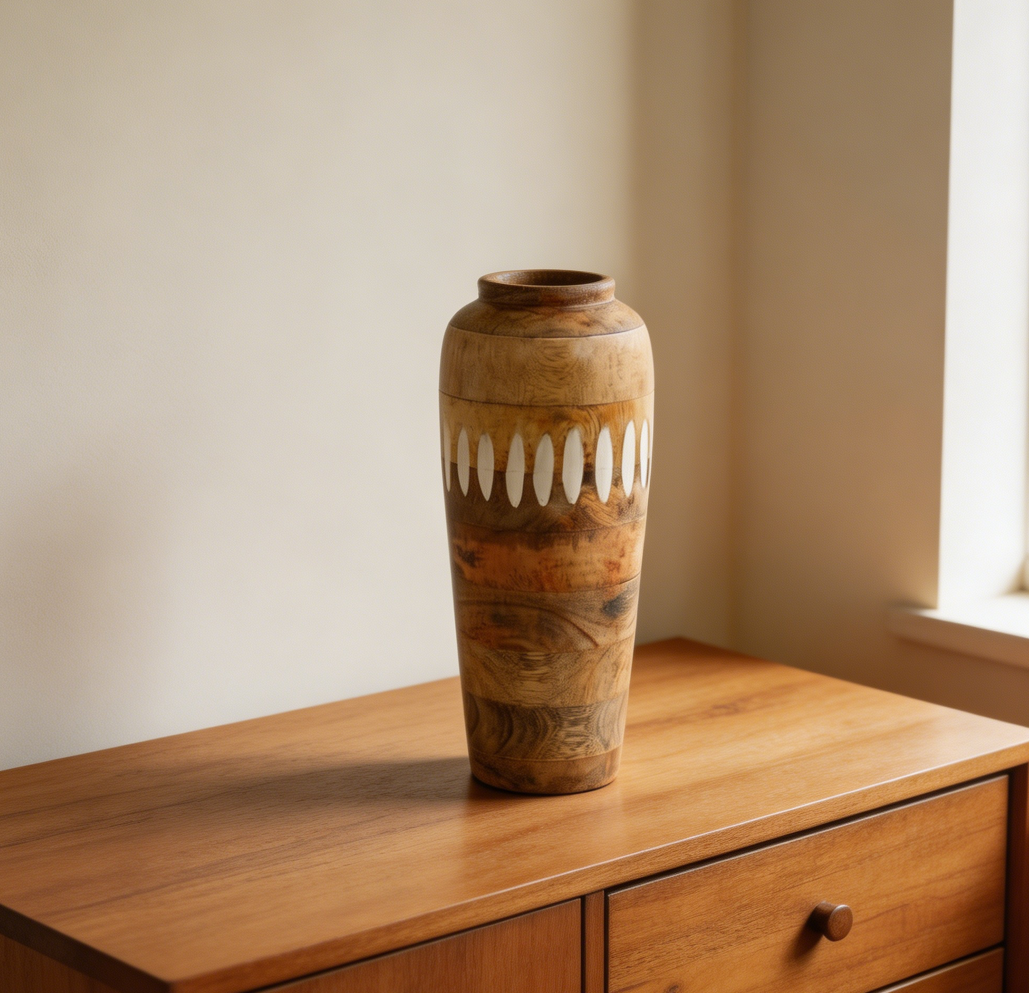 12-Inch Mango Wood Vase Medium Burnt Rustic Centerpiece