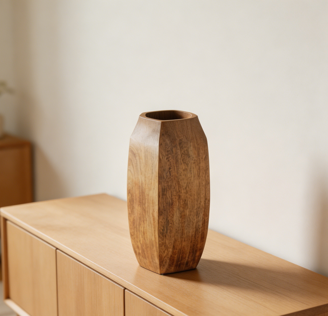 12-Inch Burnt Mango Wood Decorative Vase Farmhouse