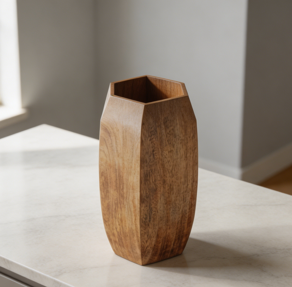 12-Inch Burnt Mango Wood Decorative Vase Farmhouse