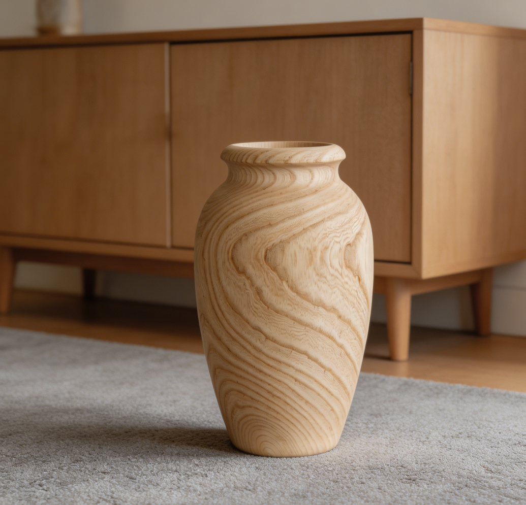 9-Inch Tall Handmade Wood Flower Vase Large Decorative