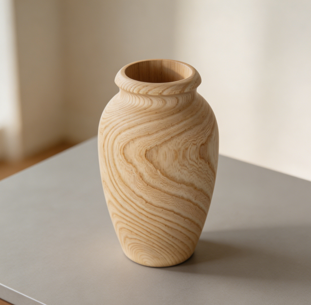 9-Inch Tall Handmade Wood Flower Vase Large Decorative