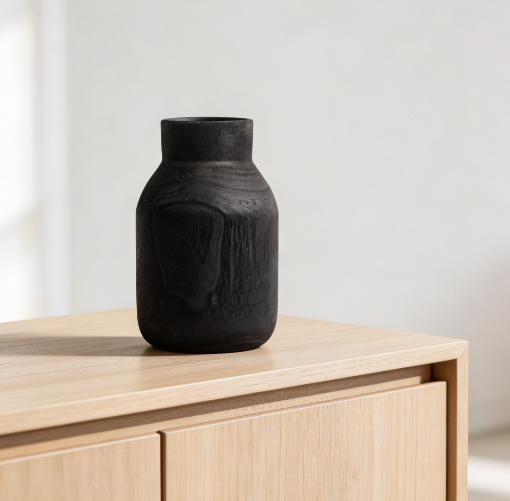Black Rustic Distressed Tall Wooden Vase Farmhouse Decor