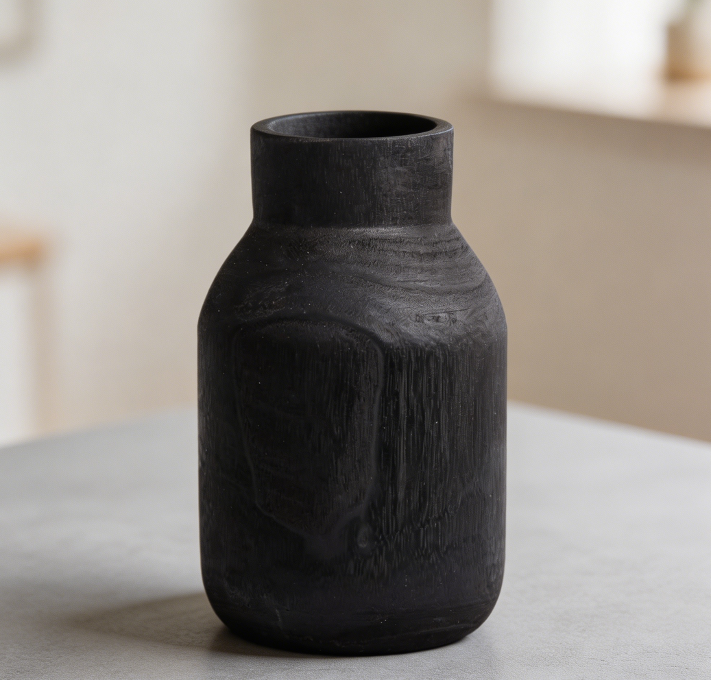 Black Rustic Distressed Tall Wooden Vase Farmhouse Decor