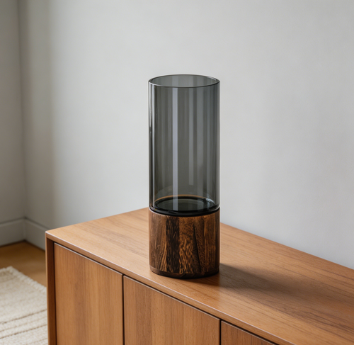 10-Inch Artistic Wood Glass Cylindrical Vase Boho Rustic
